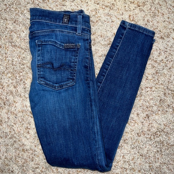 7 For All Mankind Gwenevere Dark Wash Denim Skinny Ankle Zip Jeans 25 $198 - Picture 2 of 5